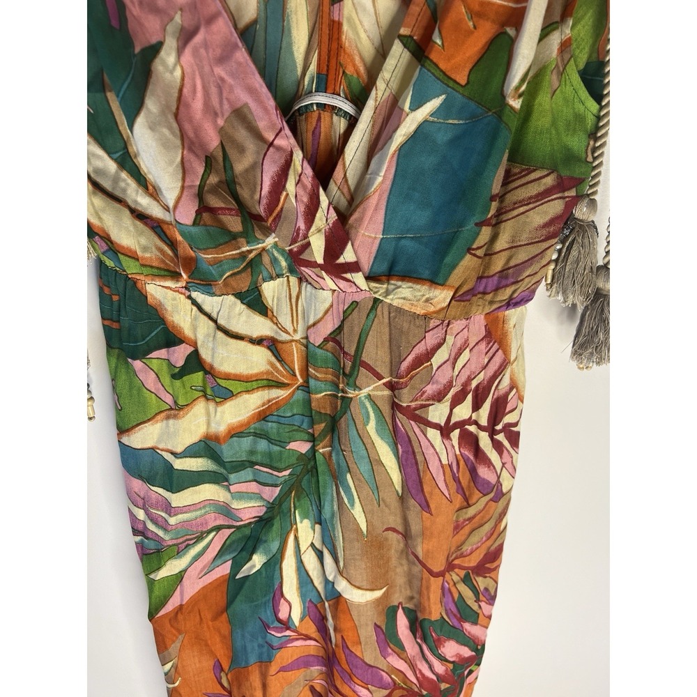 True Destinations‎ Women Tropical Midi Dress M Resort Wear Beach Travel Beads - Picture 4 of 11